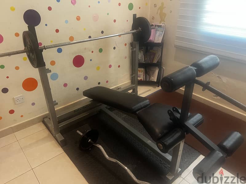 Body solid bench, rod and weights 2