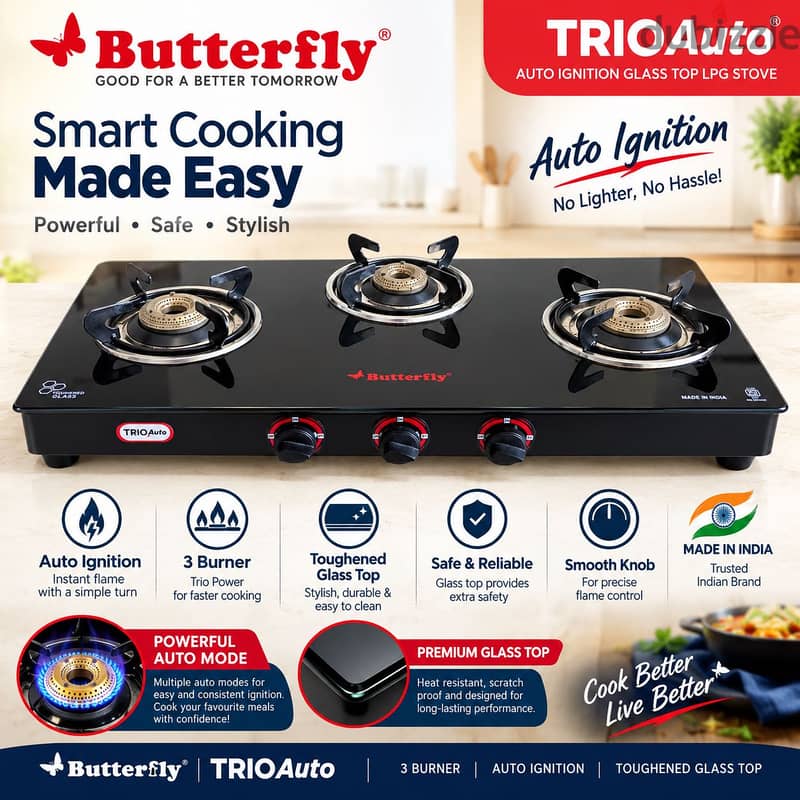 Butterfly TRIO Auto – 3 Burner Gas Stove 4