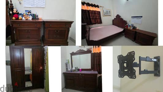 wood furniture with 1 bed, 2 side tables,1 Dressing table and 3 doors