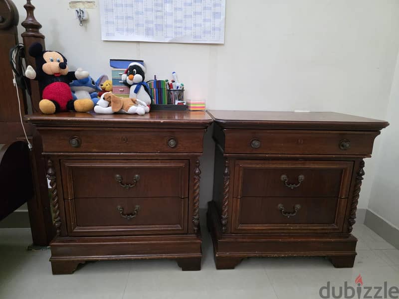 wood furniture with 1 bed, 2 side tables,1 Dressing table and 3 doors 1