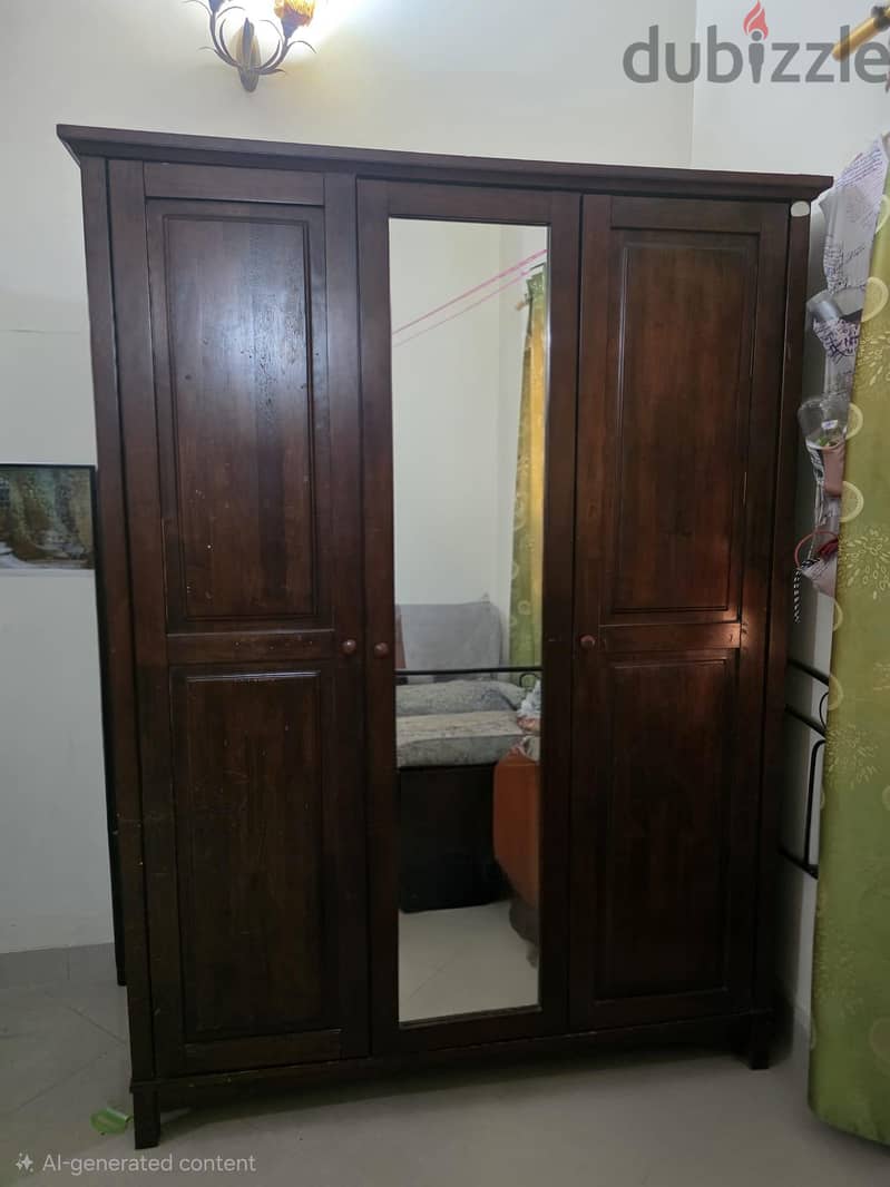 wood furniture with 1 bed, 2 side tables,1 Dressing table and 3 doors 4