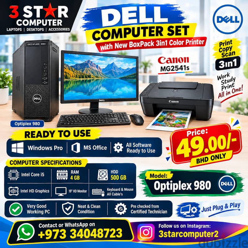 Offer DELL Core i5 Computer SSD Fast New Box Pack 3-in1 color Printer 1