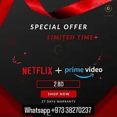 Netflix + Prime video 2 bd both Accounts subscriptionnss 1 MONTH 4K HD 3