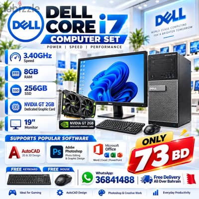 DELL CORE i7 COMPUTER SET 2GB NVIDIA 8GB RAM 256GB SSD 19" HD/36841488