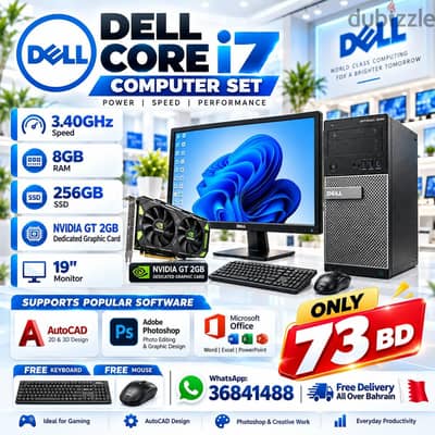 DELL CORE I7 COMPUTER SET 2GB NVIDIA 8GB RAM 256GB SSD 19" HD/36841488