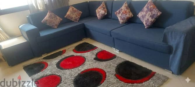 Sofa for saleComfortable Navy Blue L-Shaped Sectional Sofa with Floral
