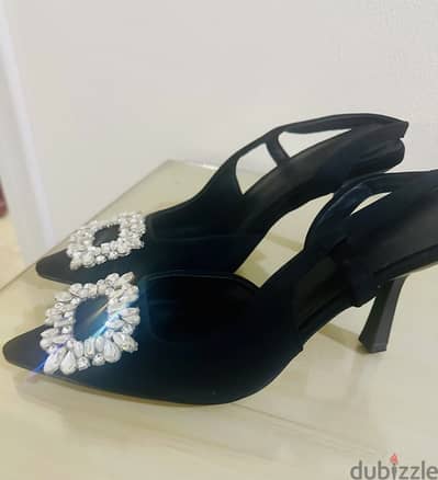 Elegant Black Crystal high heel Shoes-Excellent Condition-BHD 15