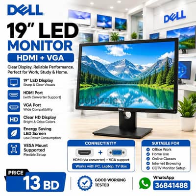 Dell 19" Display HDMI Monitor Same As New -Call/ WhatsApp/36841488
