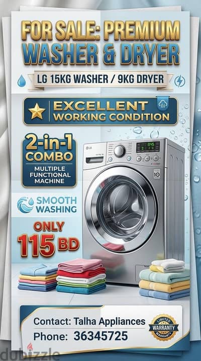 LG 15KG Washer 9KG Drayer 2 in 1 Combo Only 125BD with Warranty