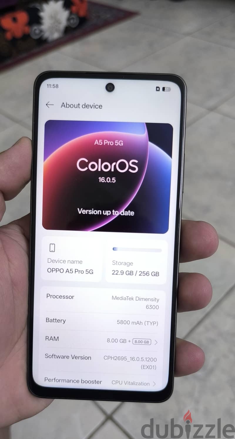 OPPO A5 pro ram 8+8/256 gb 5g long battery 5800 mah with complete box 1