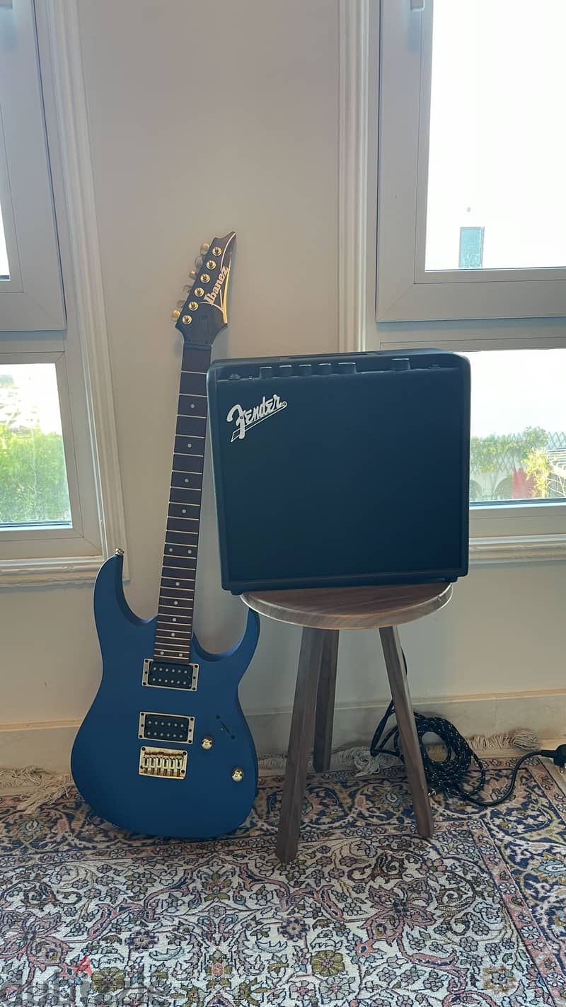 Ibanez RG Electric Guitar (Metallic Blue, Gold Hardware) + Fender AMP 1