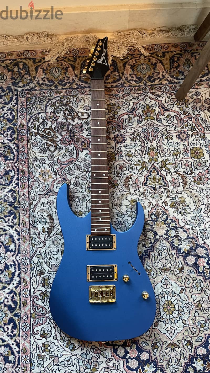 Ibanez RG Electric Guitar (Metallic Blue, Gold Hardware) + Fender AMP 3