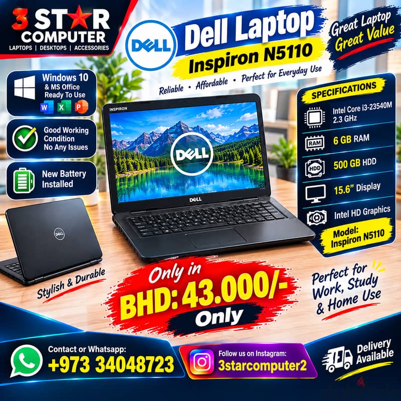 Dell Laptop Core i3 6GB RAM 500GB HDD 15.6" Display Windows, Office 5