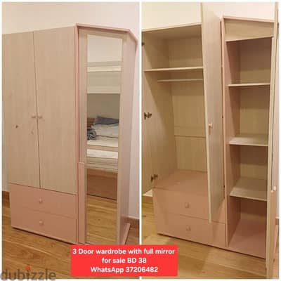 Wardrobe with full mirror & other items for sale with Delivery fixing