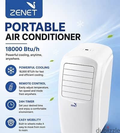 ZENET Portable Air Conditioner 18,000 BTU/h + warranty