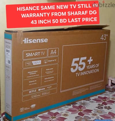 Hisance same new tv 43 inch still in Waranty 50 bd Last msg wts ap