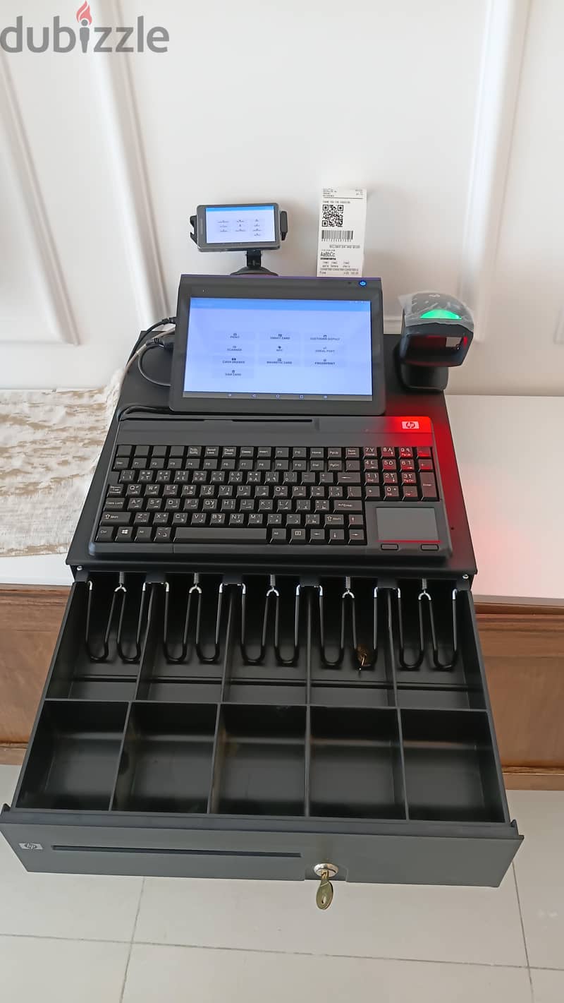 Touch screen POS Casheir. HP Barcode Scanner thermal printer cash box 2