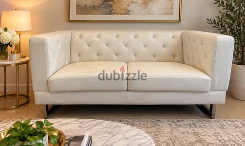 White Leather 2-Seater Sofa