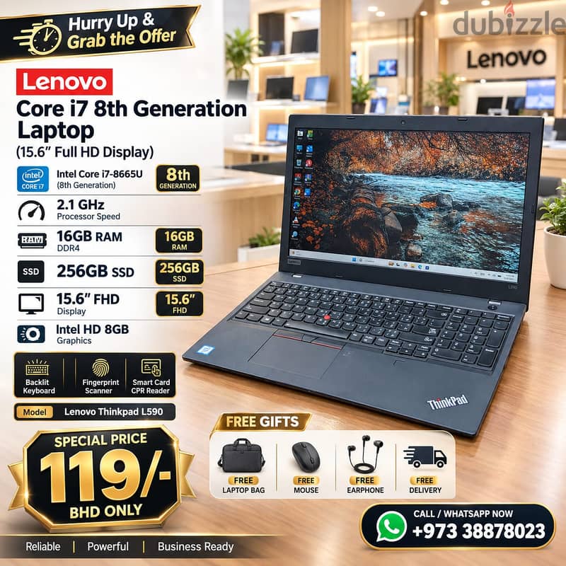 Lenovo Core i7 8th Gen Laptop 16GB RAM 256GB SSD 15.6" FHD Display FRE 1