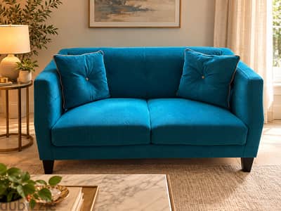 Turquoise Blue 2-Seater Fabric Sofa