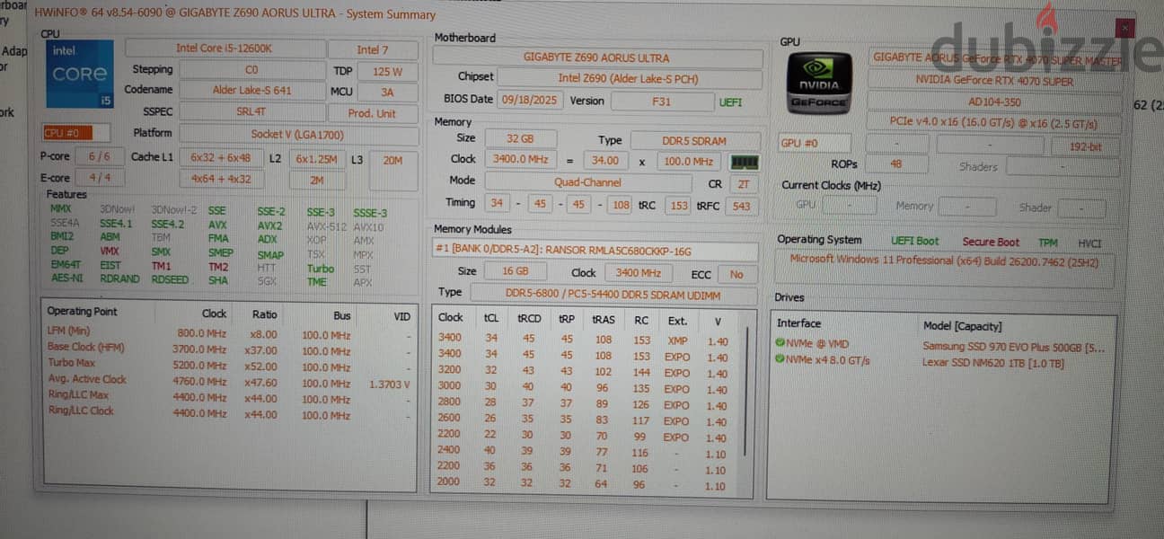 Gaming PC  Intel I5 12600k. RTX4070 super. 32GB DDR5 NVMe 1.5TB 12