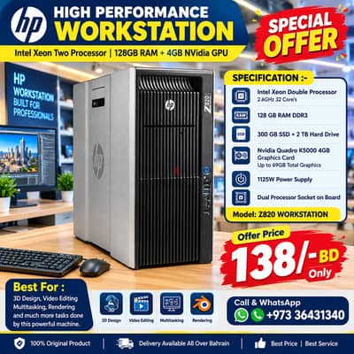 HP Workstation PC Xeon 2 Processors 32Core's 128GB RAM NVidia 4GB GPU