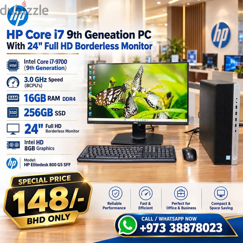 HP Core i7 9th Gen PC 16 GB RAM SSD 10x Fast 24" IPS FHD Borderless Mo 1