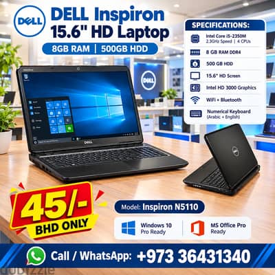 DELL Inspiron Core i3 Laptop 15.6" HD Screen 8GB RAM + 500GB HDD