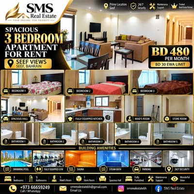 Spacious 3BHK Furnished Apartment with Maid Room in Seef | BD 480