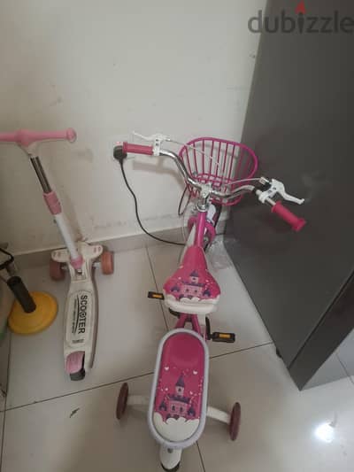 Kids Pink Bicycle + Adjustable Kick Scooter Set