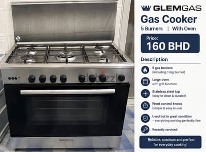 GLEM Gas Cooker for Sale – Excellent Condition – 160 BHD