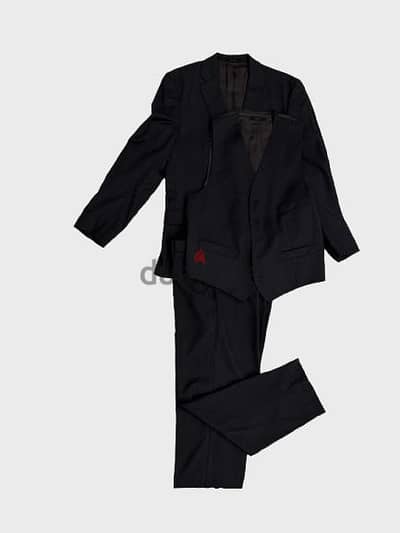 Massimo Dutti Men’s 3-Piece Super 120’s Wool Suit – Charcoal / Black