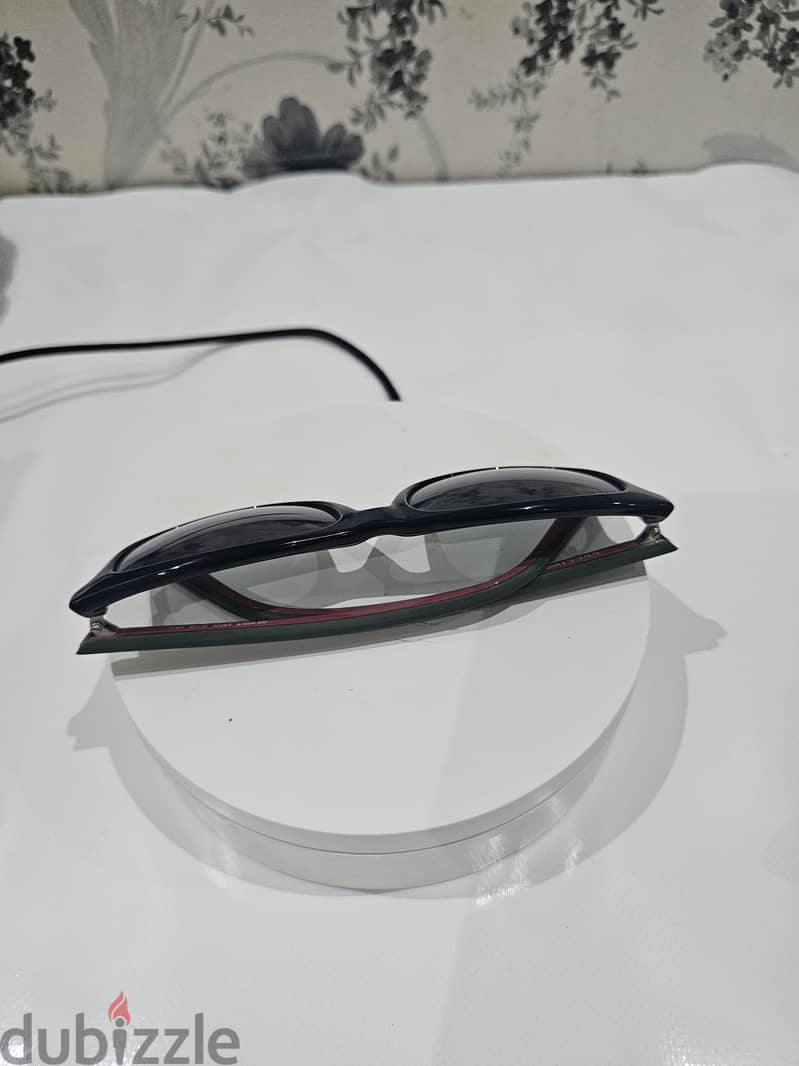 Gucci Black Green Red Stripe Grey Lens Unisex Square Sunglasses 1