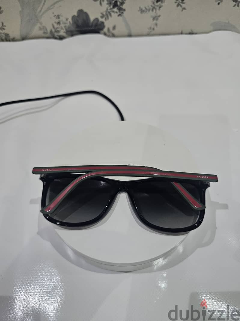 Gucci Black Green Red Stripe Grey Lens Unisex Square Sunglasses 2