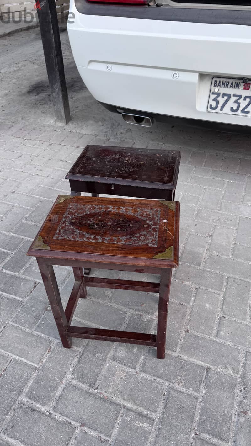 2 small vintage wooden side tables /stools 1