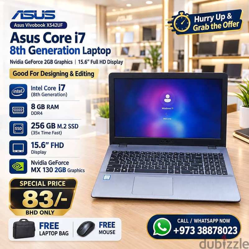 ASUS Core i7 8th Gen Laptop 8GB RAM 256GB M. 2 SSD Nvidia 2GB Graphics 1