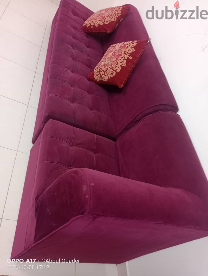 URJENT SELL Maroon Sofa Set for Sale – 3 Seater + Corner + Side Tables 1