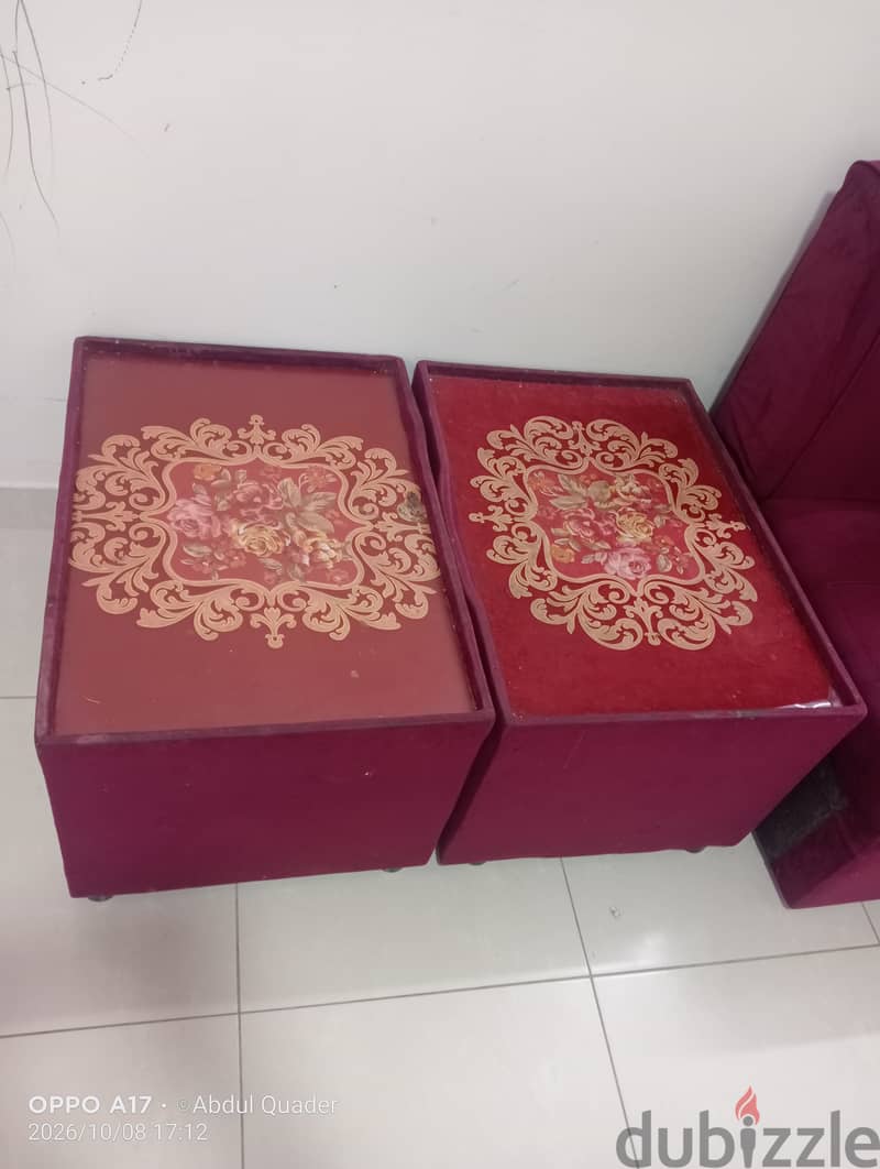 URJENT SELL Maroon Sofa Set for Sale – 3 Seater + Corner + Side Tables 2