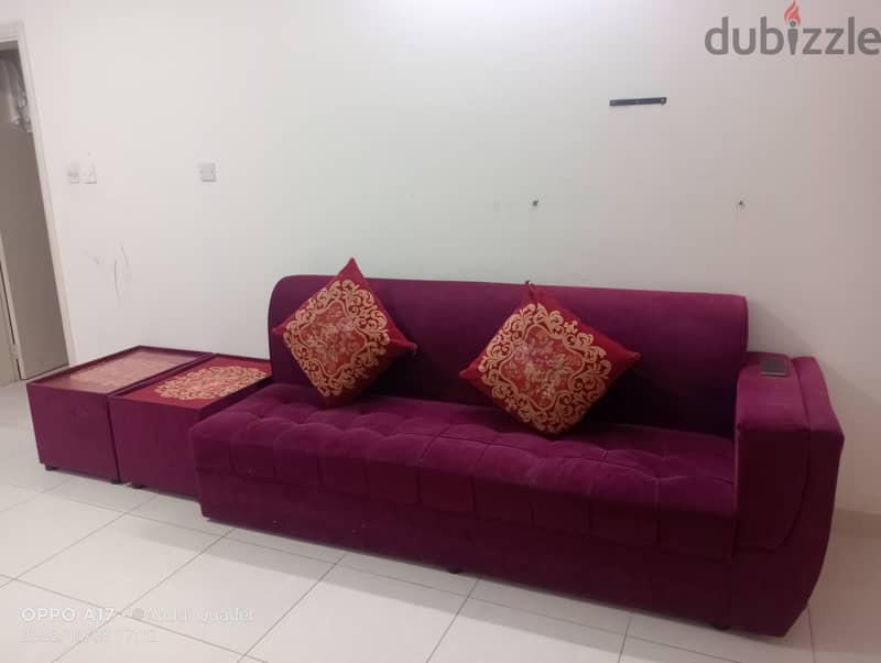URJENT SELL Maroon Sofa Set for Sale – 3 Seater + Corner + Side Tables 3