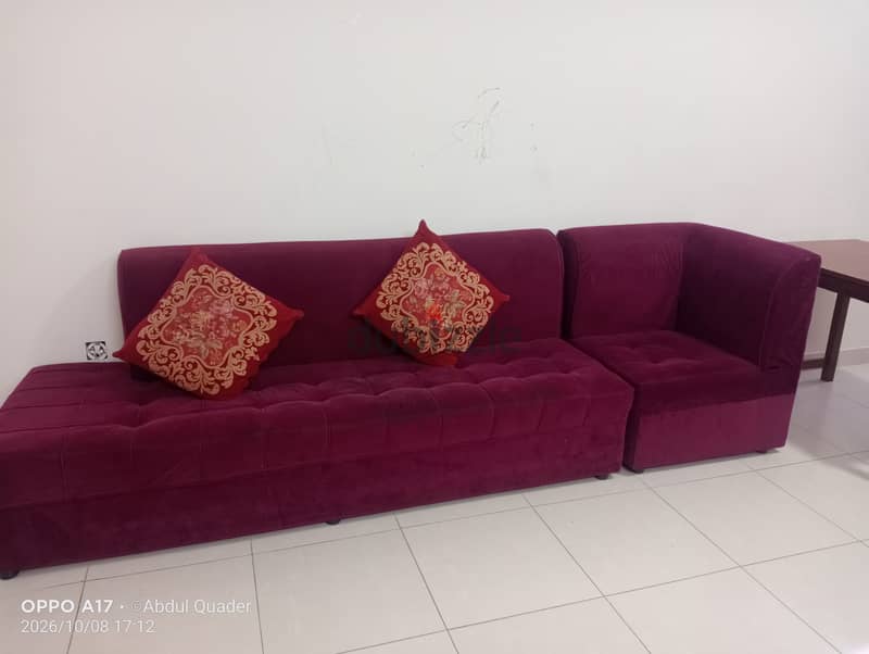 URJENT SELL Maroon Sofa Set for Sale – 3 Seater + Corner + Side Tables 4