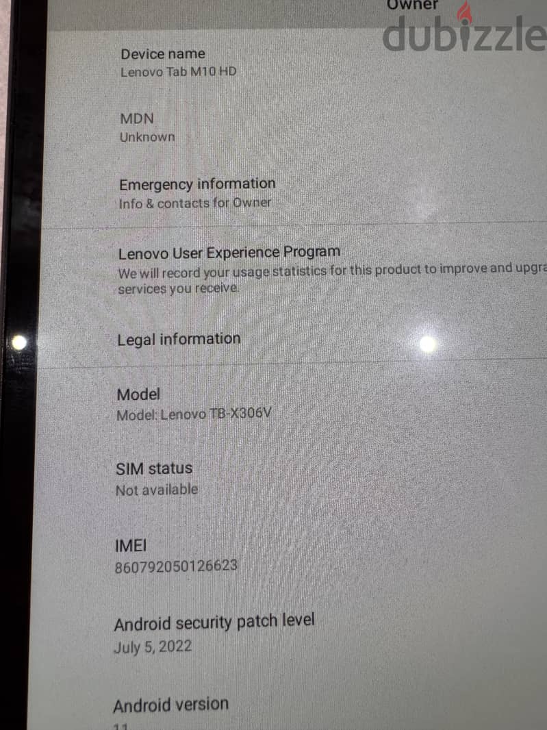 لينوفو تابلت -39591018Lenovo Tab M10 HD Model Lenovo TB-X306V 4Gb 64GB 4