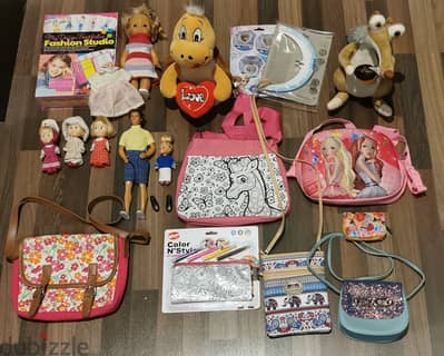 Bags, stuffed animals, craft supplies