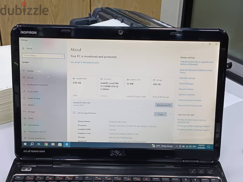 DELL Inspiron Intel Core i3 15.6 Inch Laptop 4GB/500GB HDD 40 BD 4