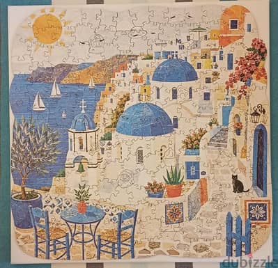 Santorini wood Puzzle on Canvas