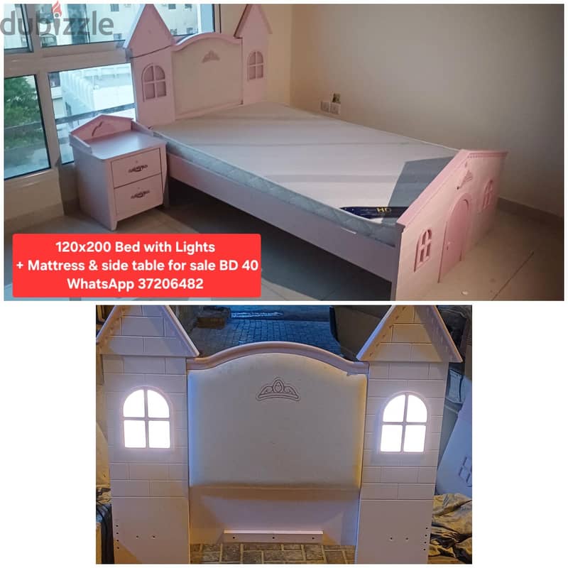 Queen size bed + Mattress & 3 door wardrobe & other items for sale 6