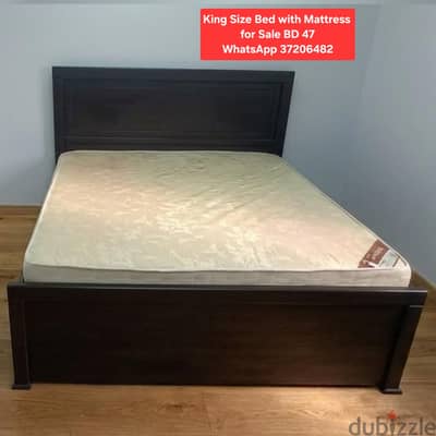 King size bed with mattress and other items for sale with Delivery