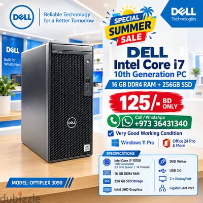 DELL Intel Core i7 10th Generation Computer 16 GB DDR4 RAM + 256GB SSD