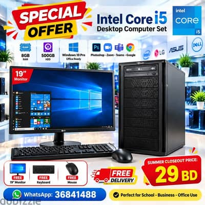 Computer Core i5 Set 8GB RAM 500GB HDD 19 Monitor Win 10 Pro/36841488