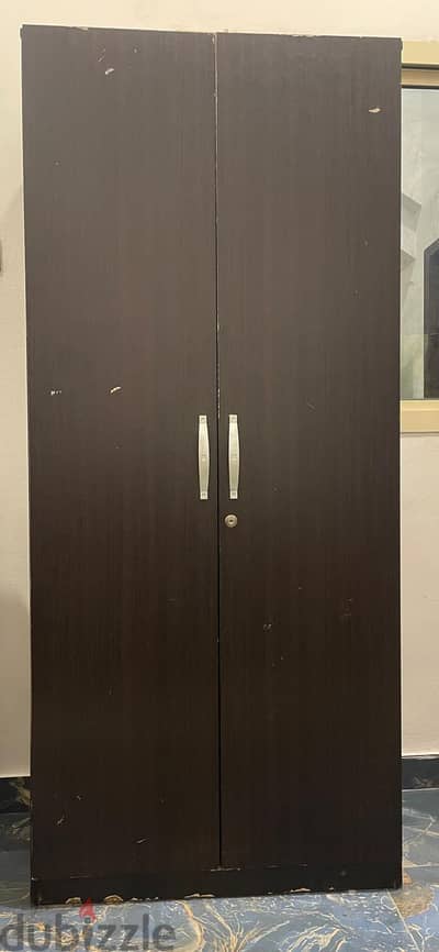 Dark Brown 2-Door Wooden Wardrobe with Shelves & Hanging Rod – For Sal