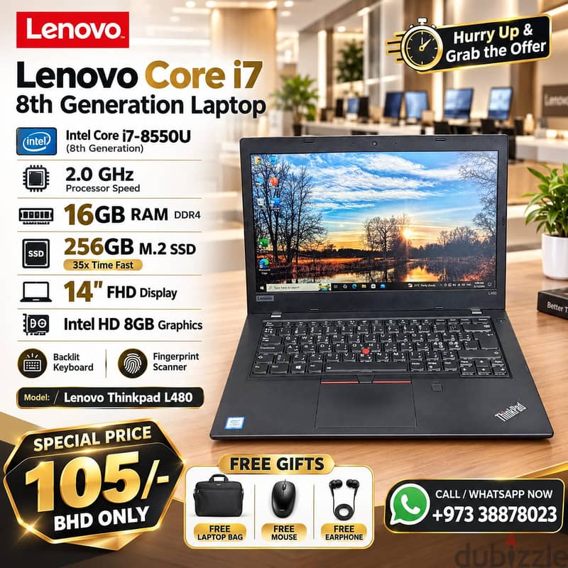 ThinkPad Core i7 8th Gen Laptop 16GB RAM 256GB M. 2 SSD 14" FHD Display 1